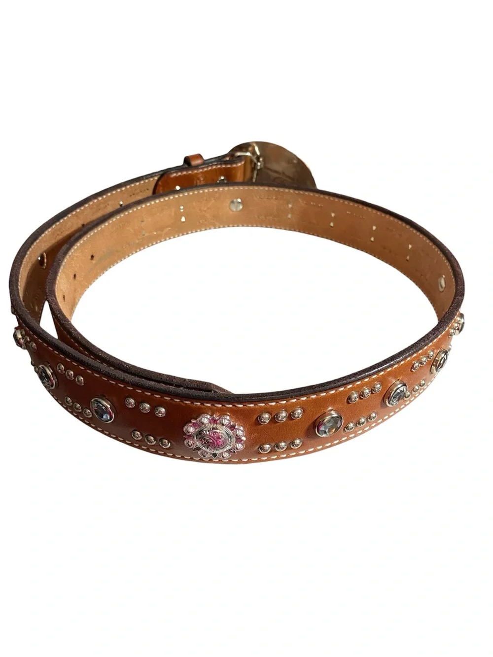 Brown Leather Studded Belt Silver “Agate” Buckle Appaloosa